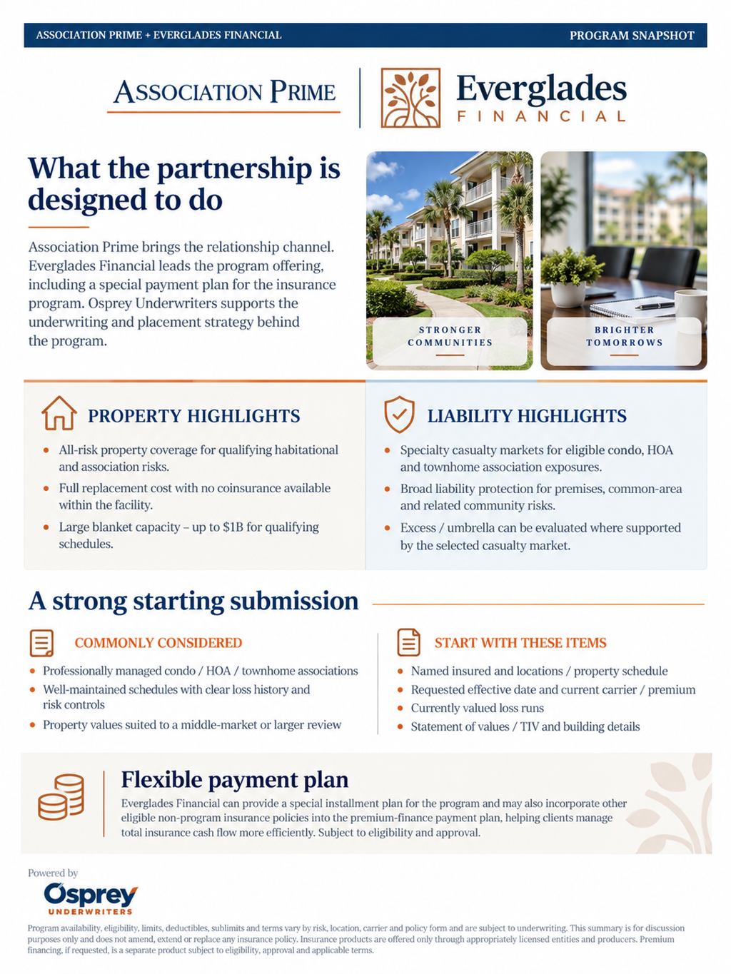 Condominium association program presentation with Everglades Financial and Association Prime branding